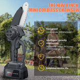 1 x RAW Customer Returns 8 inch mini chainsaw with battery, mini electric chainsaw, 20W chainsaw with sharp chain, one-handed chainsaw with battery with quick charger for garden, wood and branch shears - RRP €60.49