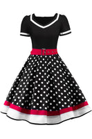 1 x RAW Customer Returns Babyonlinedress ladies evening dress Chic Jointif with belt Vintage Retro 50s Pin Up Rockabilly Swing dotted, Black, Small - RRP €27.6