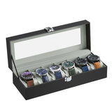 1 x RAW Customer Returns SONGMICS watch box with 6 compartments, watch box, casket, glass lid, removable cushions, metal lock, black coating and gray lining, JWB06BK - RRP €16.99