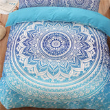 1 x RAW Customer Returns Menkala bed linen 135x200 blue white mandala boho style vintage flower pattern reversible bed linen 2-piece retro floral bohemian motif 3D microfiber duvet cover zipper and pillowcase 80x80 cm - RRP €33.26