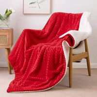 1 x RAW Customer Returns MIULEE Cuddly Blanket Thick Blanket Lamb Blanket Bed Blanket Striped Fluffy Soft Blanket Sofa Throw Couch Blanket for Bed Sofa Living Room 150 x 200 cm Red - RRP €40.49