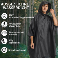 1 x RAW Customer Returns Opret Waterproof Rain Poncho Women Men, Lightweight Breathable Rain Cape 3-in-1 Multifunctional Raincoat Rain Cover Rain Poncho for Hiking and Camping - Black - RRP €19.99