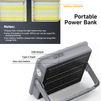 1 x RAW Customer Returns 100W LED construction spotlight battery, 12000mAh LED battery work light portable, 5 modes solar LED camping lamp as rechargeable USB power bank, outdoor floodlights for garden, fishing, camping, maintenance RRP €27.54