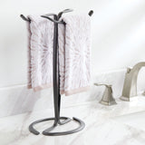 1 x Brand New mDesign Compact freestanding towel rack Hanger for bathroom accessories, towels, etc. Metal bathroom towel holder for 2 small towels Set of 2 dark grey - RRP €39.99