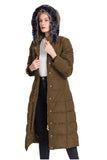 1 x RAW Customer Returns Polydeer Puffer Jacket Max Long Thickened Hooded Coat Vegan Down Winter Parka Women Brown Small - RRP €115.43