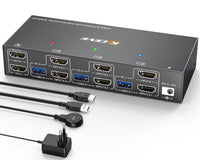 1 x RAW Customer Returns USB 3.0 HDMI KVM Switch 3 PC 2 Monitors, EDID Emulator, 4K 60Hz Extended Display, HDMI 2.0, Dual Monitor KVM Switch 3 PC Share Wireless Keyboard, Mouse, Printer, with Wired Remote and 5 Cables - RRP €112.28