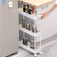 1 x RAW Customer Returns SPACEKEEPER 3-Tier Rolling Cart, Kitchen Cart, Niche Shelf on Wheels, Utility Cart with 6 Hooks and 2 Containers, White - RRP €22.99