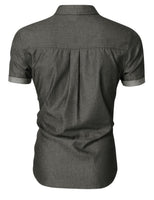 1 x Brand New Husmeu Men s Short Sleeve Denim Shirt with Pocket Casual Dark Gray M - RRP €19.99