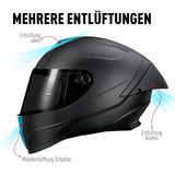 1 x RAW Customer Returns NENKI full-face helmet, motorcycle helmet with Pinlock anti-fog pin, motorcycle helmet for men and women ECE 22.06 certified, matt black, XL 61-62 cm  - RRP €108.19