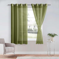 1 x RAW Customer Returns DWCN Sheer Voile Curtain, Transparent Curtain with Eyelets, 2 Pieces Eyelet Curtain for Living Room, Baby Room, Bedroom, Olive Green, 160 x 140 cm H x W  - RRP €21.99