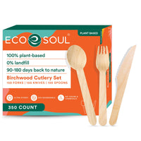 15 x Brand New ECO SOUL 100 Compostable Cutlery Disposable Wooden Cutlery Set 350 pieces 150 forks, 100 spoons, 100 knives  - RRP €284.25