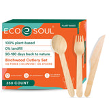 4 x Brand New ECO SOUL 100 Compostable Cutlery Disposable Wooden Cutlery Set 350 pieces 150 forks, 100 spoons, 100 knives  - RRP €75.8