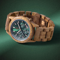 1 x RAW Customer Returns Zeitholz wooden watch for men, wristwatch, chronograph, Neue Bergen, analogue, 42mm, 100 natural wood with Japanese quartz movement. Emerald  - RRP €139.0