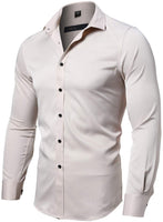 1 x RAW Customer Returns INFLATION Men s Shirt Made of Bamboo Fiber Environmentally Friendly Elastic Slim Fit for Leisure Business Wedding Pure Color Shirt Long Sleeve Men s Shirt Size M Label 41 , Beige - RRP €28.99