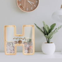 1 x Brand New LEcylankEr Wooden Letter Money Box, Transparent Piggy Bank for Children, Personalized Savings Box, Creative Piggy Bank for Birthday Gift Home Decoration Keepsake One Size, H  - RRP €19.15