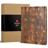 1 x RAW Customer Returns XINZUO Large thick end grain cutting board acacia wood 48.5 x 35.6 x 3.8 cm , both sides available wooden board chopping boards kitchen, cold cuts board with non-slip feet, built-in handles and juice groove - RRP €99.99