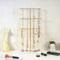 1 x RAW Customer Returns JAZUIHA jewelry stand gold, T-shaped necklace stand, 3-tier jewelry holder, necklace storage height 44cm, jewelry tree with jewelry tray for rings, bracelets, watches and accessories - RRP €27.02