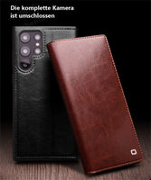 1 x RAW Customer Returns qichenlu Robust cowhide retro brown genuine leather folding case for Galaxy S23 Ultra, certified genuine leather cell phone case with card slot stand, book flip cover wallet case for Samsung Galaxy S23 Ultra - RRP €35.92