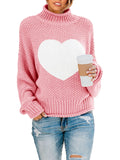 1 x Brand New Saodimallsu Female Knitted Pullover Turtleneck Oversized Pullover Batwing Long Sleeve Loose Chunky Knit Sweater Z1-Pink - RRP €30.94