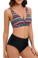 1 x RAW Customer Returns VILOREE Women s Bikini Set Crossover Bustier High Waist Bikini Set Swimwear Two-Piece Swimsuit Tummy Control Colorful Stripes S - RRP €26.81