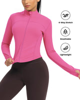 1 x RAW Customer Returns QUEENIEKE women s running jacket, breathable and lightweight sports jacket, long sleeve defining jacket with thumb hole for fitness, training jacket, size L, color hot pink - RRP €34.99