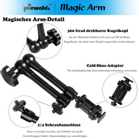 1 x RAW Customer Returns Magic Arm 11 inch metal adjustable articulated arm Magic Arm with 1 4 and 3 8 thread super clamp, phone clip and tripod mount adapter for action camera DSLR LED light flash LCD - RRP €20.87