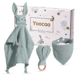 1 x RAW Customer Returns Yoocaa Baby Gift for Birth Boy Girl - 100 Muslin Cotton Comforter, Bib and Teething Ring Gifts for Birth Mint  - RRP €20.16