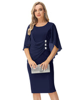 1 x RAW Customer Returns KIMCURVY Elegant women s peplum crew neck pencil dress, navy blue 50-52 large sizes - RRP €40.33