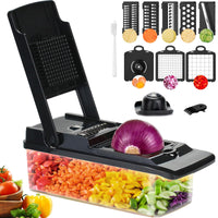 1 x RAW Customer Returns Vegetable cutter multifunctional, 15 in 1 onion cutter stainless steel, vegetable cutter vegetable slicer manual - onion chopper, potato cutter, vegetable grater with egg separator black  - RRP €19.98