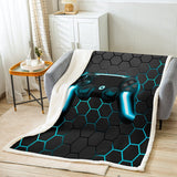 1 x RAW Customer Returns Player Throw Blanket for Boys Playing Fleece Blanket Kids Player Plush Blanket for Living Room Decoration Green Neon Lights Gamepad Geometry Honeycomb Hexagon Fuzzy Blanket 150 x 200 cm - RRP €36.29