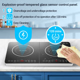 1 x RAW Customer Returns Induction hob 2 plates, Aobosi induction hob with independent control, 10 temperature levels and 6 power levels, stainless steel, 3500W, 4-hour timer, max min button, safety lock - RRP €140.99