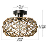 1 x RAW Customer Returns LynPon Boho Ceiling Light Woven Hemp Rope Rattan Weave Cage Retro Rustic Coastal Ceiling Lamp for Bedroom, Hallway, Entryway, Kitchen - RRP €49.32