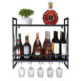 1 x RAW Customer Returns CNNINGYI Wall Mounted Wine Racks, 24.2 Inch Black Metal Multipurpose Wine Rack with Glass Holder, 2 Tier Wall Mounted Bottle Holder, Glass Rack - RRP €79.99