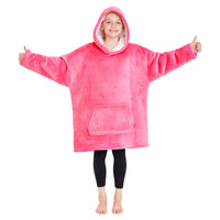 1 x RAW Customer Returns CityComfort Plus Size Hoodie Blanket Hooded Pullover Children s Fleece Oversized Poncho Girls Pink  - RRP €22.39