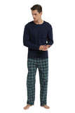 1 x RAW Customer Returns GLOBAL Men s Pajamas Flannel Cotton Long Pajamas Pieces Round Neck Winter Sleepwear Breathable Comfortable and Warm Black T-Shirt, Black Green Grid Pants XL - RRP €36.99