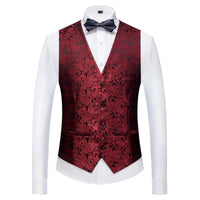 1 x RAW Customer Returns KUDORO Men s Suits 3-Piece Slim Fit Paisley for Wedding Party One Button Jacquard Tuxedo Men s Suit Jacket Vest Pants Red, L  - RRP €115.99