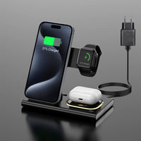 1 x RAW Customer Returns Aimtel 3 in 1 Foldable Wireless Charging Station and Inductive Charger Compatible for Apple Watch 9 Ultra 2 8 7 SE 6 5 4 3 AirPods Pro 2 iPhone 15 15 Pro 14 13 12 11 Pro Max XS XR - RRP €34.58