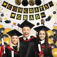 19 x Brand New Amycute Graduation Party Decorations, 2024 Black and Gold Graduation Decorations with Balloons, Banner, Spiral Decorations, Paper Flower Balls, for Graduation Party - RRP €289.56