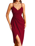 1 x RAW Customer Returns Missufe Cocktail Dress Wrap Dress Festive Bodycon Evening Dresses Women s Party Dress Summer Dress Midi Dress Elegant Wedding Sleeveless Spaghetti Strap Dresses Burgundy, X-Large  - RRP €48.99