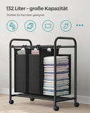 1 x RAW Customer Returns SONGMICS laundry basket 3 compartments, laundry collector with wheels, laundry sorter, laundry sorting system, laundry cart with handles, laundry bag, removable fabric bags, black LSF003B - RRP €35.8