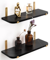 1 x RAW Customer Returns Afuly Wall Shelf Black Wood Gold Metal Shelf Floating Shelves Wall Hanging Shelf with Marble Pattern Storage Shelf Kitchen Modern Decor Bathroom Children s Room Living Room Set of 2 - RRP €29.5