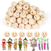 16 x Brand New Daover 120 Pieces Wooden Beads with Face, Round Wooden Beads with 20mm Hole, Wooden Beads, for Doll Head, Keychain, Bracelets, Necklaces, Crafts and Jewelry Making - RRP €326.4