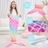 1 x RAW Customer Returns WERNNSAI Mermaid Tail Blanket - Plush Mermaid Wearable Blanket for Girls Kids Teenagers Soft Flannel Fleece Cuddle Blanket for All Seasons Sleeping Bag 140cm x 60cm Rainbow  - RRP €18.65