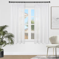 1 x RAW Customer Returns Topfinel voile curtains with ruffle tape in linen look transparent for living room bedroom window plain curtains short white set of 2 each 140x160cm WxH  - RRP €23.99