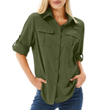 1 x RAW Customer Returns yeyity Shirt Women UPF 50 UV Protection Long Sleeve Shirt Women Outdoor Quick-drying Summer Shirts Safari Clothing Hiking Shirt Casual Button Down Tops 5071, Amy Green, XL  - RRP €37.3