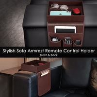 1 x RAW Customer Returns SITHON Sofa Armrest Organizer with Storage Tray, Non-Slip Faux Leather Chair Couch Armrest Organizer with 5 Pockets for iPad, Magazines, Remote Control, Cell Phone, Including Gift Box, Brown  - RRP €35.4