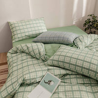 1 x RAW Customer Returns AShanlan Bed Linen Green Checked 135x200 Microfiber Green White Check Pattern Duvet Cover Modern Reversible Bedding Set with Pillowcase 80x80 cm Zipper - RRP €26.99