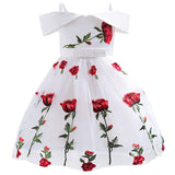 3 x Brand New SEAUR Girls Dresses Wedding Carnival Casual Dress Formal Off Shoulder Rose Ceremonial Formal Bowknot Flower Knee-Length Pageant for Wedding Competition Christening Party White - RRP €98.97