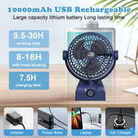 1 x RAW Customer Returns Wastou Table Fan, USB Rechargeable Desk Fan, Portable Tower Fan with 10000mAh Battery, Adjustable Speed, Rotatable Head for Home and Office Blue  - RRP €19.33