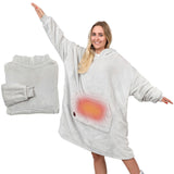 1 x RAW Customer Returns NorthHeat Heated Cuddly Hoodie Fluffy sleeved blanket heated for girlfriend, mom and dad for Christmas Cozy Sweater Blanket Sweater Polyester Blend, Heated Gray  - RRP €79.99